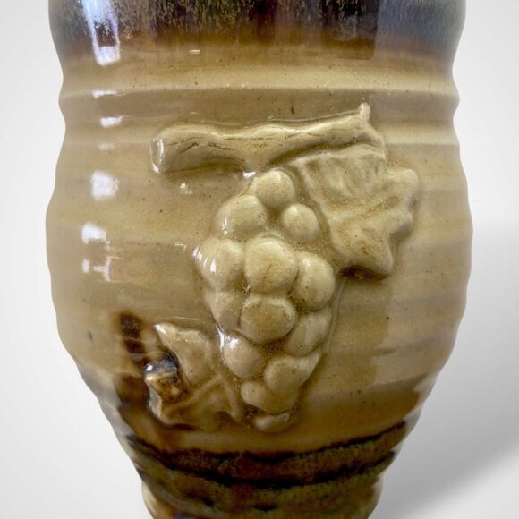 Randy Holbrook Pottery Stoneware Handmade Wine Goblet Chalice Brown Grape Retro - Picture 3 of 7